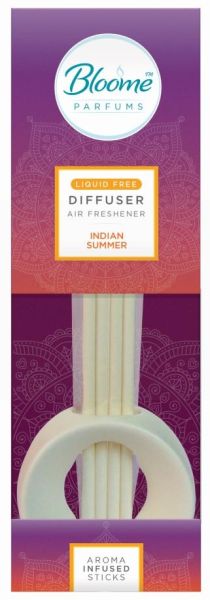 Bloome Perfume Liquid Free Diffuser Air Freshener - Aroma Infused Sticks - Indian Summer 