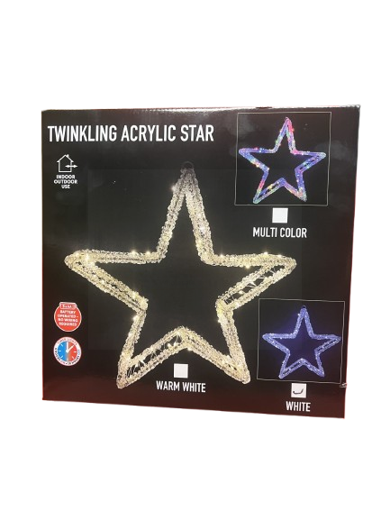 Warm White Indoor/Outdoor Small Twinkling Acrylic Star 