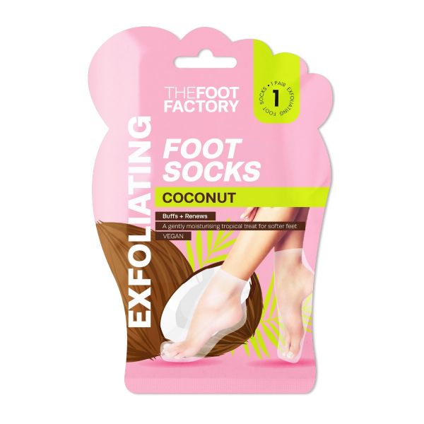 THE FOOT FACTORY - EXFOLIATING FOOT SOCKS - COCONUT - 1 PAIR