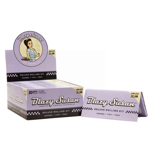 BLAZY SUSAN DELUXE ROLLING KIT - PURPLE ROLLING PAPERS + TIPS + TRAY - KING SIZE SLIM - PACK OF 20