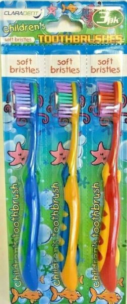 Claradent Children's Toothbrush - Soft - Assorted Colours - Pack of 3