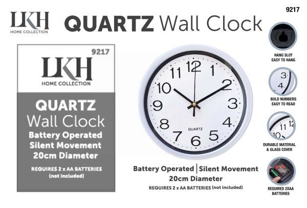 LKH Quartz Wall Clock - White - 20cm