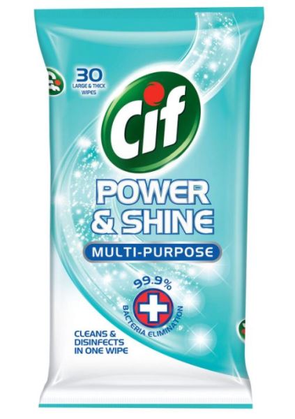 Cif Power & Shine Multi-Purpose Large & thick Wipes - Ocean Fresh - Pack of 30 - Exp: 06/23