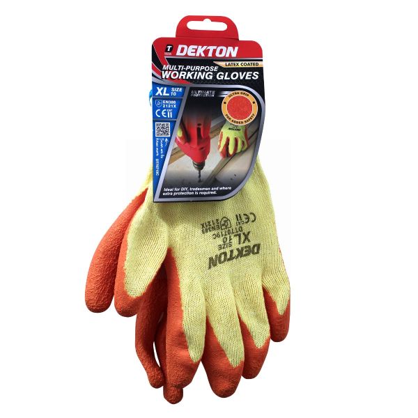 Dekton Latex Coated Working Gloves - Orange/Yellow - Size: 10 - Extra Large