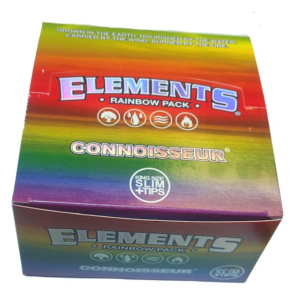 ELEMENTS RAINBOW CONNOISSEUR KING SIZE SLIM ROLLING PAPERS + TIPS - PACK OF 24