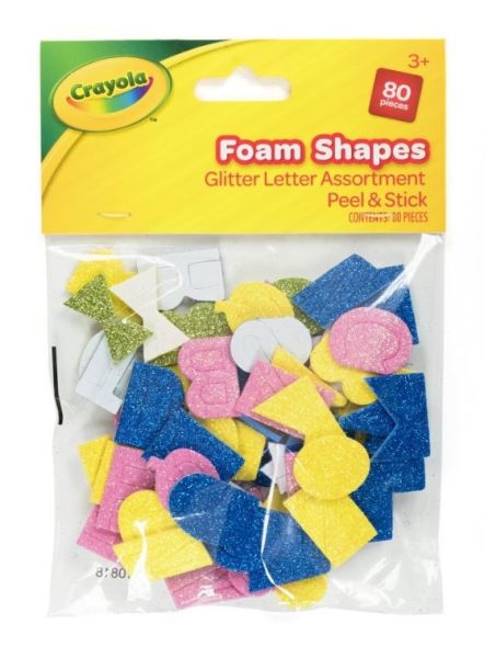 Crayola Peel & Stick Glitter Letter Foam Shapes - Assorted Colours & Sizes - Pack of 80