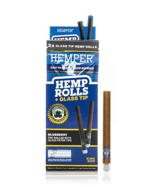 HEMPER - KING SIZE HEMP ROLLS + GLASS TIP - BLUEBERRY - PACK OF 2