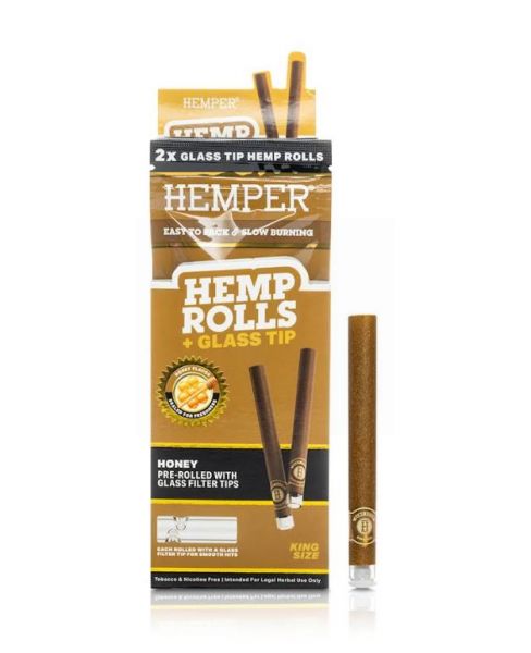 HEMPER - KING SIZE HEMP ROLLS + GLASS TIP - HONEY - PACK OF 2