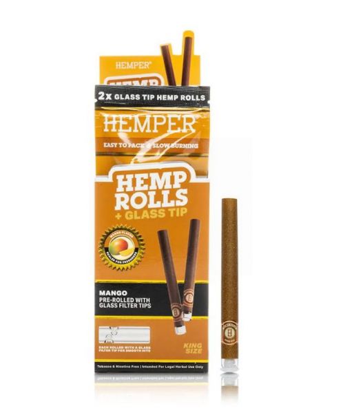 HEMPER - KING SIZE HEMP ROLLS + GLASS TIP - MANGO - PACK OF 2