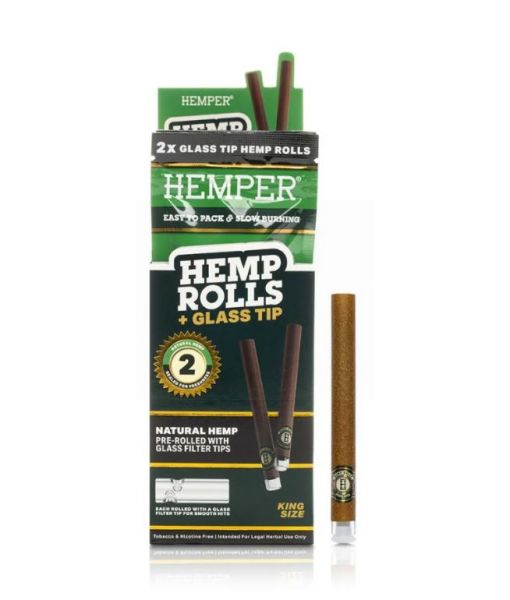 HEMPER - KING SIZE HEMP ROLLS + GLASS TIP - NATURAL HEMP - PACK OF 2