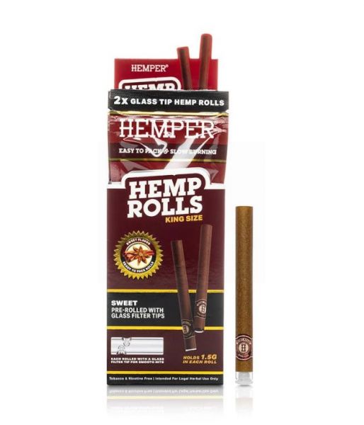 HEMPER - KING SIZE HEMP ROLLS + GLASS TIP - SWEET - PACK OF 2