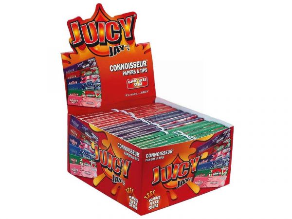 Juicy Jays Connoisseur - King Size Slim - Flavoured Cigarette Rolling Papers & Tips - Pack Of 24