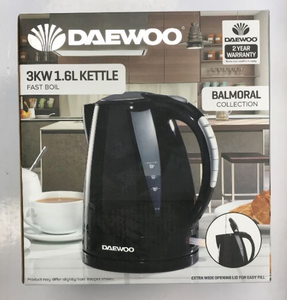 Daewoo 3KW Plastic Kettle - Black - 1.6L - 22 x 20.5 x 26cm