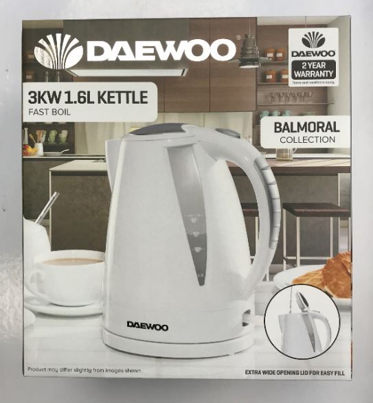 Daewoo 3KW Plastic Kettle - White - 1.6L - 22 x 20.5 x 26cm