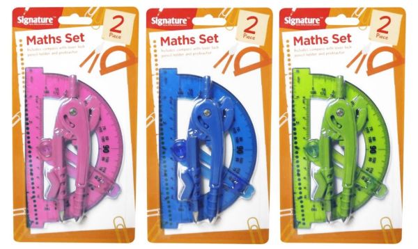 Maths Set Compass With Lever Lock Pencil Holder and Protractor - 2 Piece