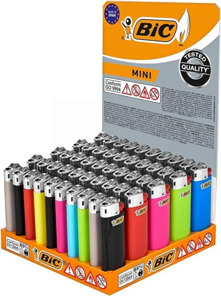 MINI BIC LIGHTER - SOLID + ASSORTED COLOURS - PACK OF 50