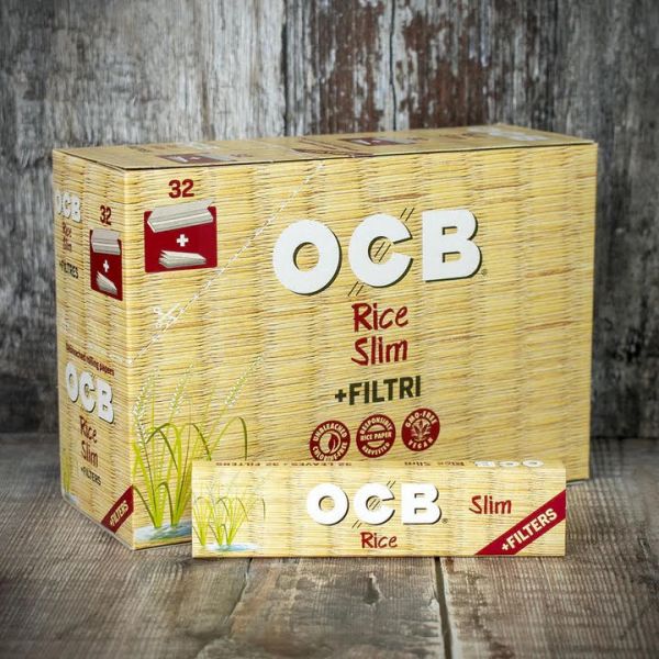 OCB RICE UNBLEACHED ROLLING PAPERS + FILTERS - SLIM - PACK OF 32