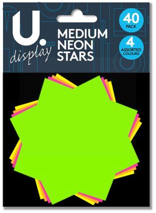 40 MEDIUM NEON STARS 4 ASST COLOURS 