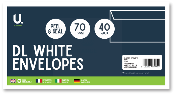 U Send DL Peal & Seal Envelopes - White - 70GSM - 22 x 11cm - Pack Of 40          