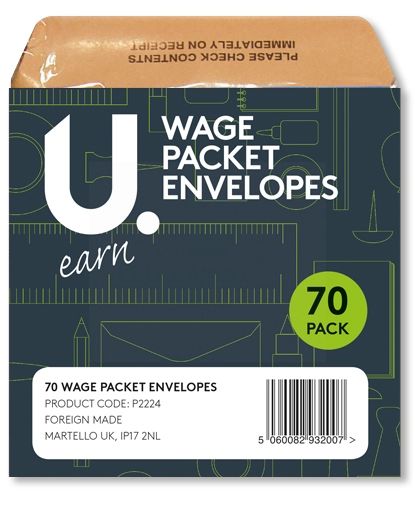 70PK WAGE POCKET ENVELOPES 