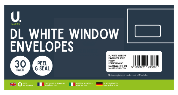 DL WINDOW ENVELOPES - WHITE - PACK OF 30