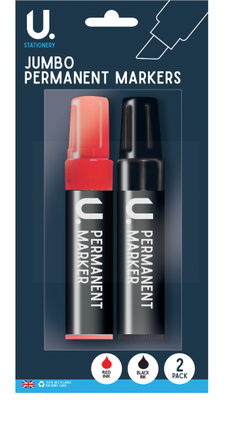 JUMBO PERMANENT MARKER BLACK & RED - PACK OF 2