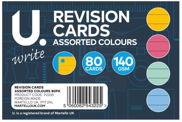 60PK REVISION CARD ASST COLOURS 