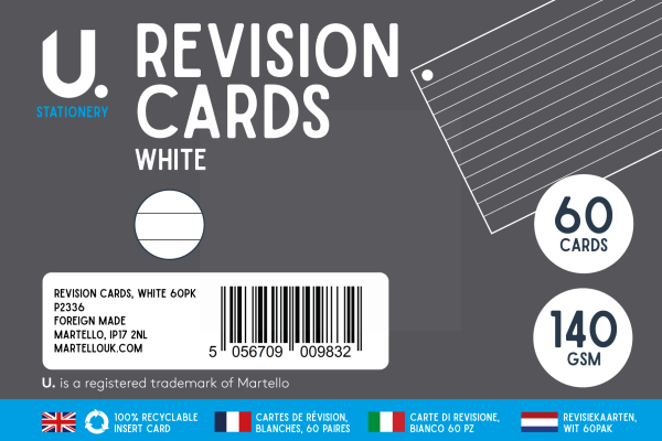 REVISION CARDS - WHITE - PACK OF 60