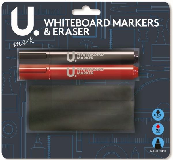 WHITE BOARD MARKERS & ERASER BLACK & RED