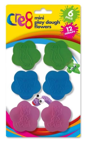 Mini Play Dough Flowers - 12 Assorted Colours - Pack Of 6