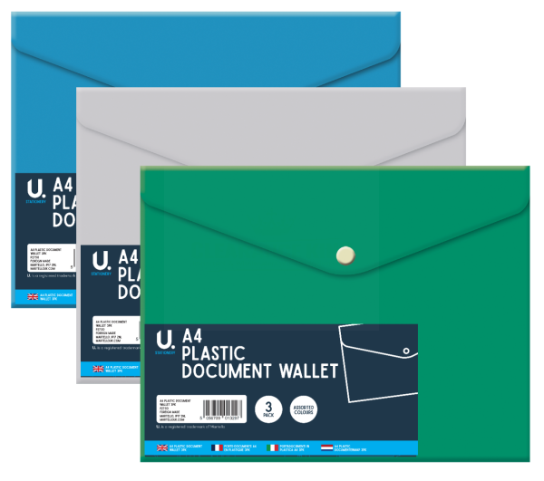 A4 PLASTIC DOCUMENT WALLET - PACK OF 3