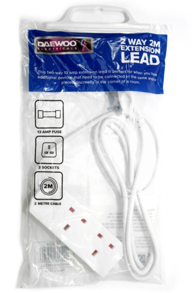 Daewoo 2 Gang 2 Way Extension Lead - 2 Metres