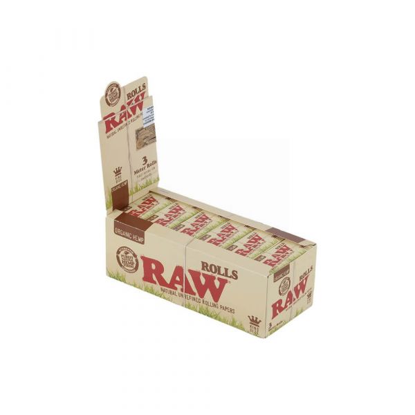 Raw King Size Natural Unrefined Rolling Papers - Organic Hemp - 3m Rolls - Box Of 12