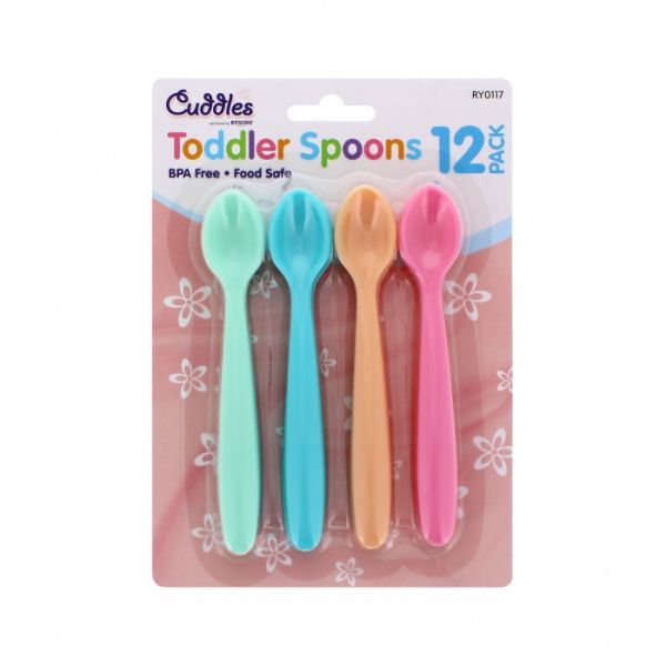 CUDDLES TODDLER SPOONS - ASSORTED COLORS - PACK OF 12