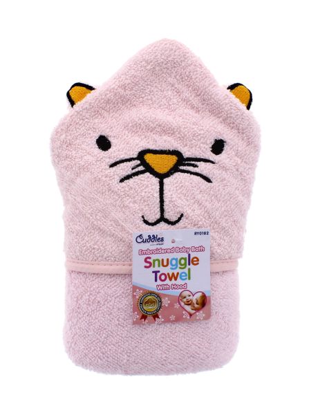 CUDDLES COTTON SNUGGLE BABY TOWEL WITH HOOD PINK