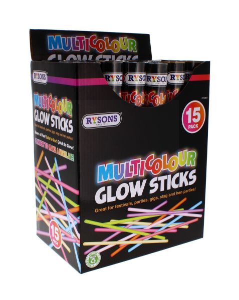 RYSONS MULTI COLOUR GLOW STICKS 15 PACK