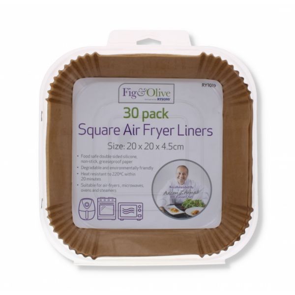 FIG & OLIVE SQUARE AIR FRYER LINERS - 20 x 20 x 4.5 CM - PACK OF 30