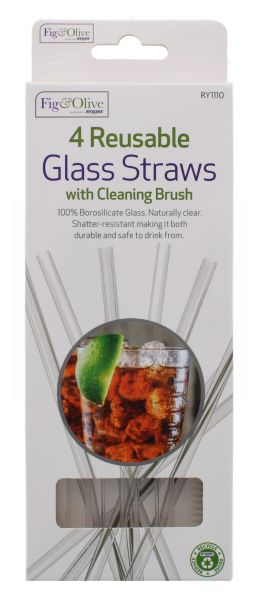 FIG & OLIVE REUSABLE GLASS DRINKING STRAWS 4 PACK