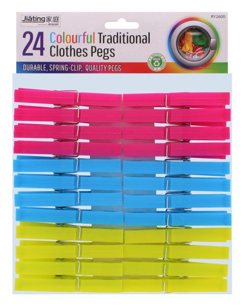 COLOURFUL PLASTIC CLOTHES PEGS 24 PC