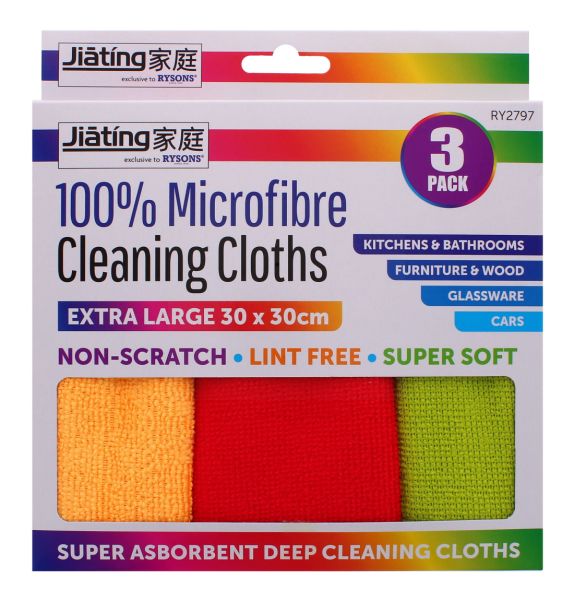 JIATING MICROFIBRE CLEANING CLOTHS 3 PACK