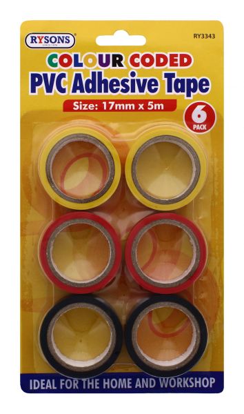 PVC ADHESIVE TAPE - COLOUR CODED - PACK OF 6