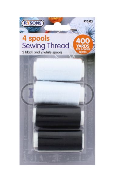 RYSONS SEWING THREAD BLACK & WHITE 4 PC