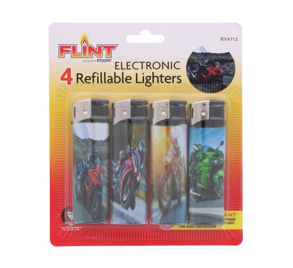 FLINT ELECTRONIC LIGHTERS-MOTORBIKE 4 PACK