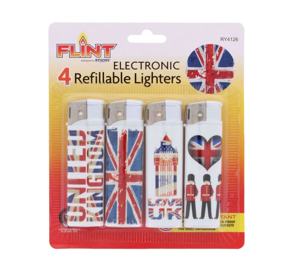 FLINT ELECTRONIC LIGHTERS-LONDON 4 PACK