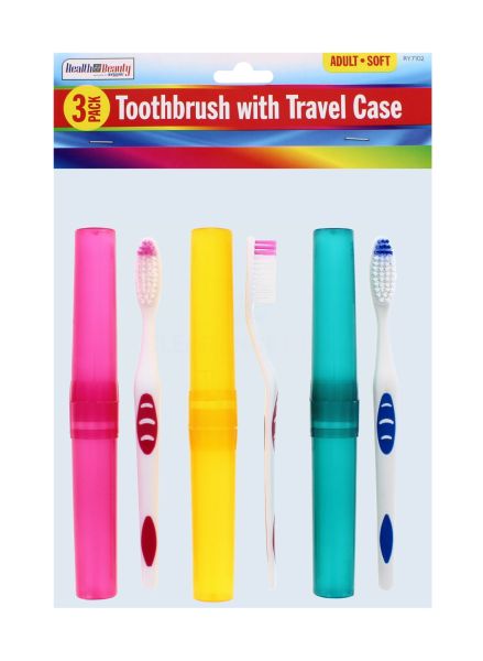 HEALH & BEAUTY TOOTHBRUSH WITH TRAVEL CASE 3 PACK