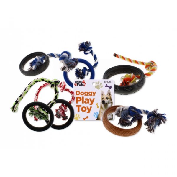 DOGGY PLAY TOY TYRE ROPE - ASSORTED COLOURS