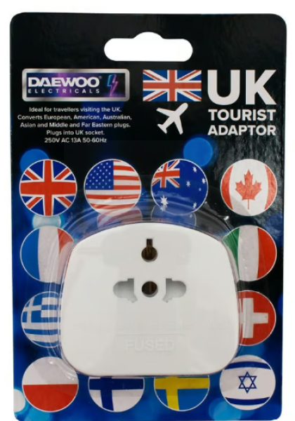 UK Tourist Adaptor - Single Carded - 13A - 250V