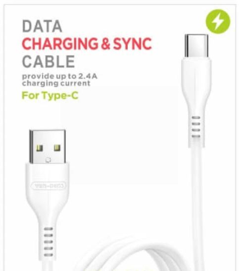 Ven-Dens USB-C Data Charging & Sync Cable - White - 5V - 2A - 2m